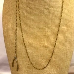 Drop Wishbone pendant Bolo necklace on Goldtone style chain. No fading